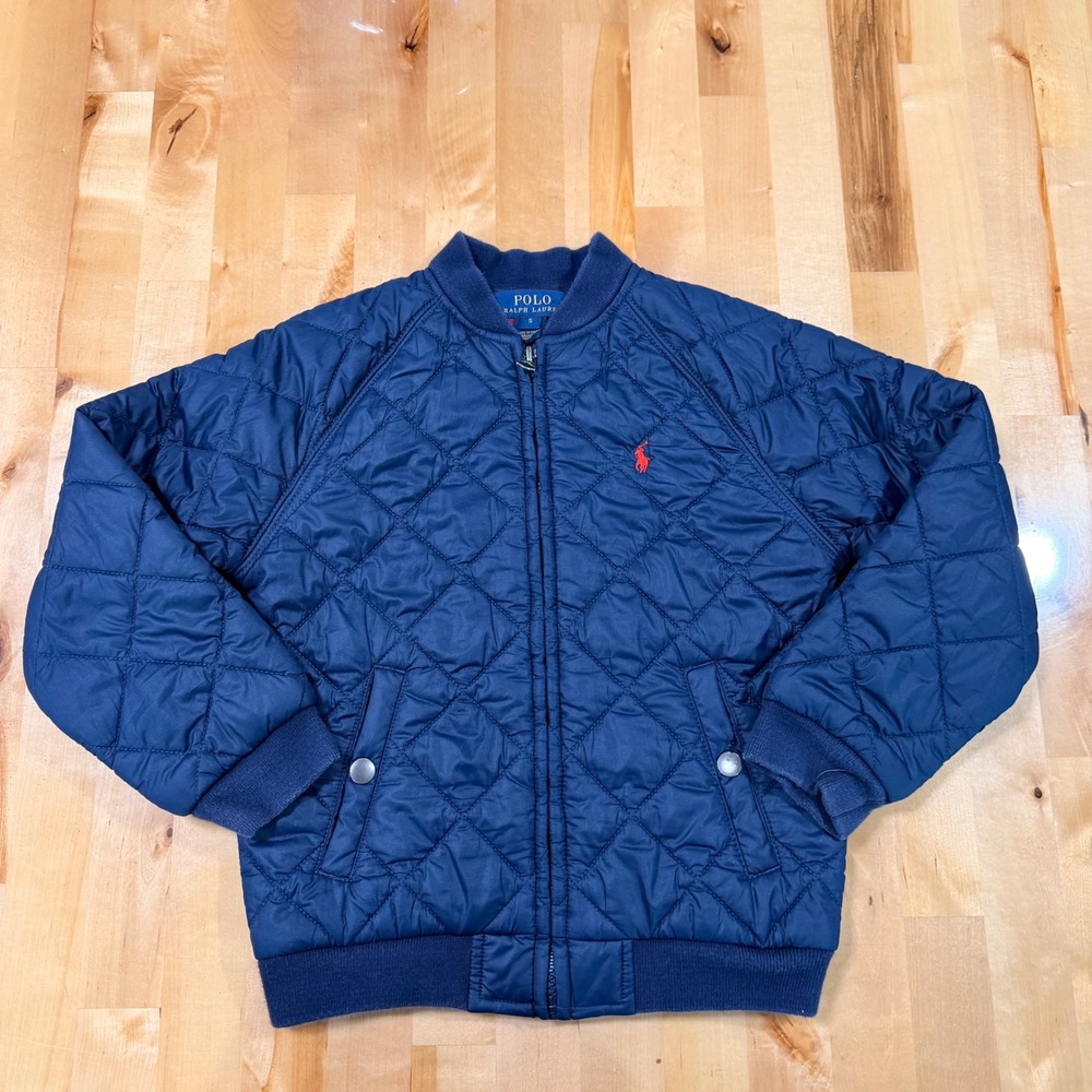 Polo Ralph Lauren Quilted Bomber Jacket Kids Size 5 Navy Blue Pony Logo
